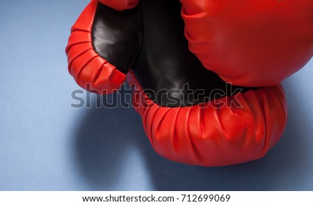 banner with red Boxing gloves, close-up, sports background