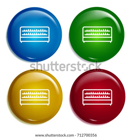 Refrigerator multi color gradient glossy badge icon set. Realistic shiny badge icon or logo mockup