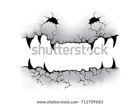Cracks stone is face of the devil or snake on white background. Monster vector in concrete and grunge style. Horror concept for danger area.
