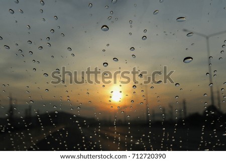 Water droplets after rainy with background the sunrise.
