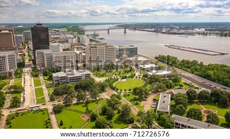 Aerial view of Baton Rouge, Louisiana and the Mississippi River Royalty-Free Stock Photo #712726576