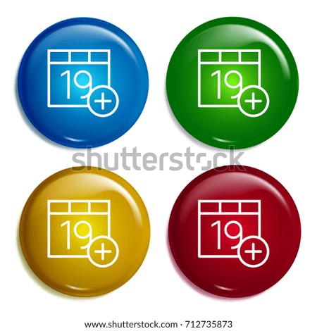 Calendar multi color gradient glossy badge icon set. Realistic shiny badge icon or logo mockup