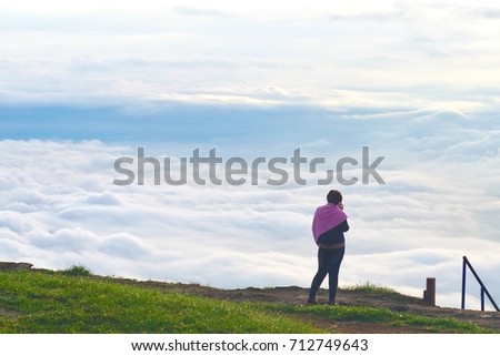 Morning time on famous travel location The landscape photo, beautiful sea fog in morning time at Phu Tub Berk Viewpoint.Camping Phu Tub berk ; Phetchabun province Thailand; Traveler are crowed.