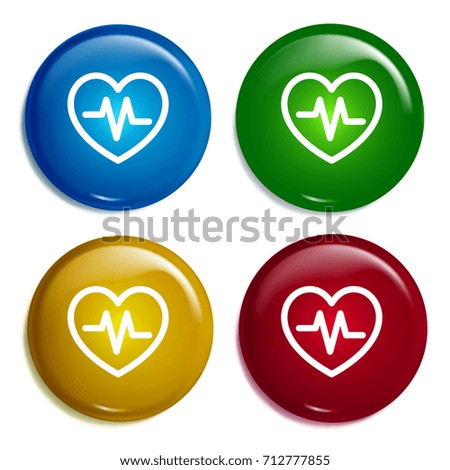 Cardiogram multi color gradient glossy badge icon set. Realistic shiny badge icon or logo mockup
