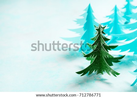 Stylish minimalistic Christmas card. Paper tree. Â copy space