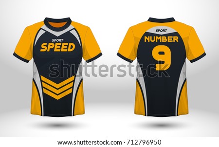 Yellow and black layout football sport t-shirt design. Template front, back view. Soccer kit national team shirt mock up. Vector Illustration.