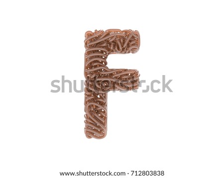 Abstract alphabet. Worms font. Letter F