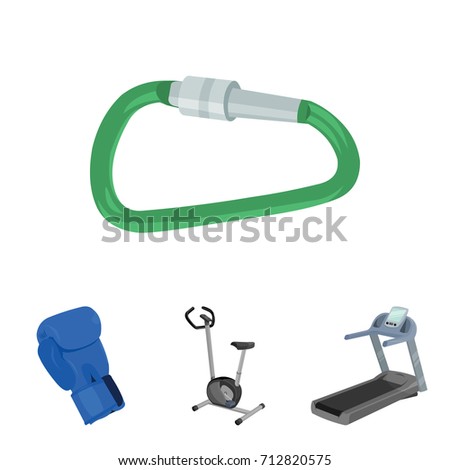 Exercise bike, treadmill, glove boxer, lock. Sport set collection icons in cartoon style vector symbol stock illustration web.