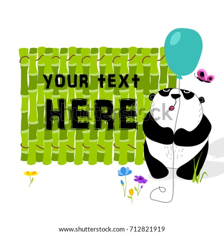 Cute and funny panda keeps balloon background. Doodle hand drawn style. Vector illustration.