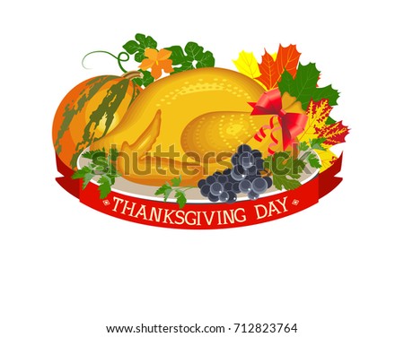 Grilled turkey for Thanksgiving. Vector Illustration. 

