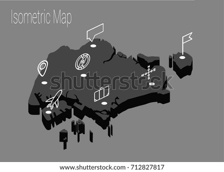Map Singapore isometric concept. 3d flat illustration of Map Singapore.