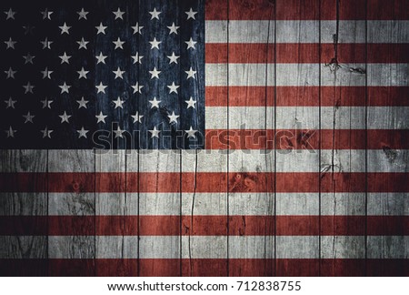 Usa flag on wood. Grunge background