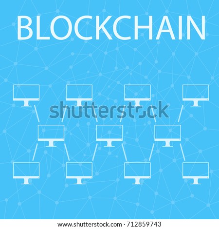 Blockchain. white computers on a blue background