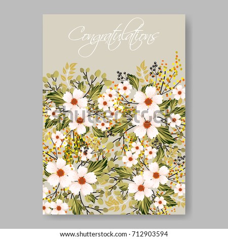 Poinsettia and anemone floral wedding invitation card template