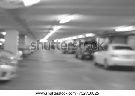 Car parking lot interior blur background ,Abstract Blurred,black and white picture