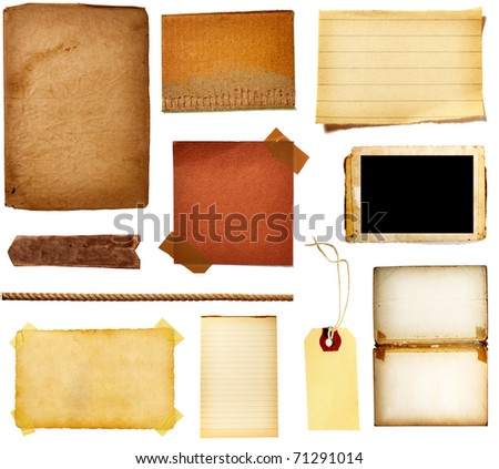 collection of various grunge paper pieces on white background. each one is shot separately