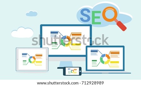 SEO multi color with magnifying glass, Cloud, data analysis