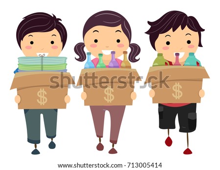 Illustration of Stickman Kids Carrying Boxes with Recyclable Materials