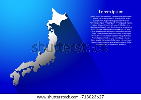 Abstract map of Japan with long shadow on blue background of vector illustration