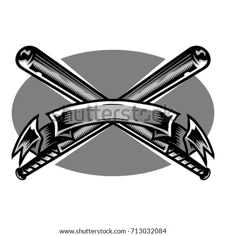 cross baseball bat and ribbon clip art logo mascot team and sticker merchandise