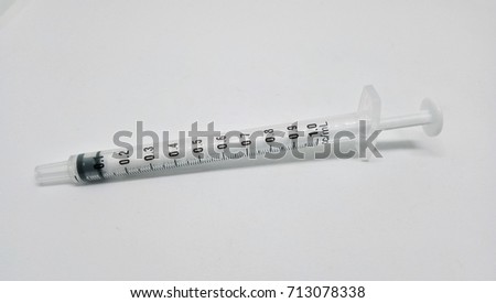 Medical transparent plastic syringe on white background