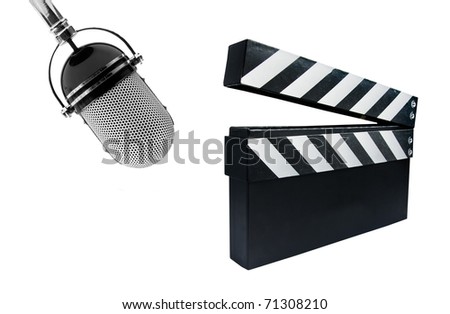 Film Slate and microphone isolated on a white background