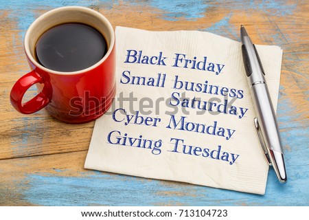 Shopping days after Thanksgiving Day - handwriting on a napkin with a cup of coffee Royalty-Free Stock Photo #713104723