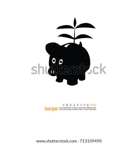 Piggy Bank icon with tree vector.Debt, money, savings, save money, budget, finance concept. vector illustration.