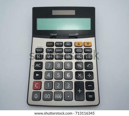 top view of calculator in white background