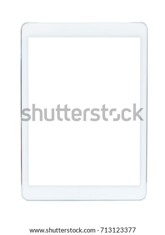 White tablet with blank touch screen isolated on white background.