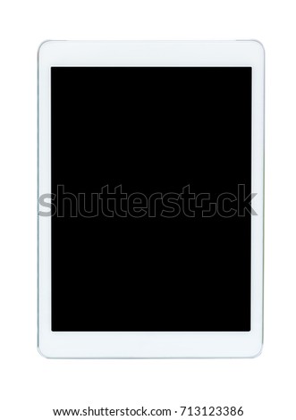 White tablet with touch screen Empty black color isolated on white background