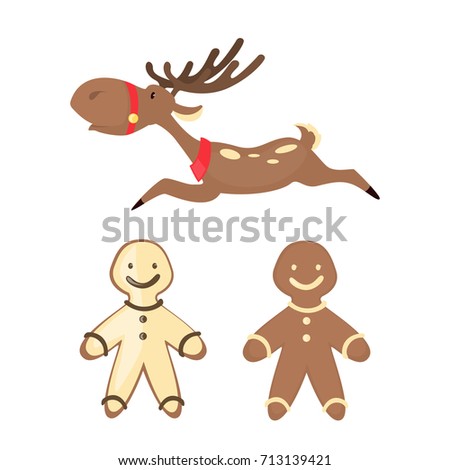 Gingerbread decoration set. Gingerbread men with christmas deer.