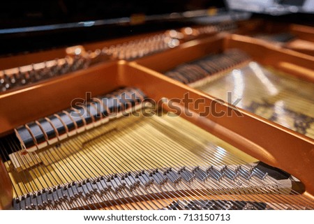 Piano strings, close up,