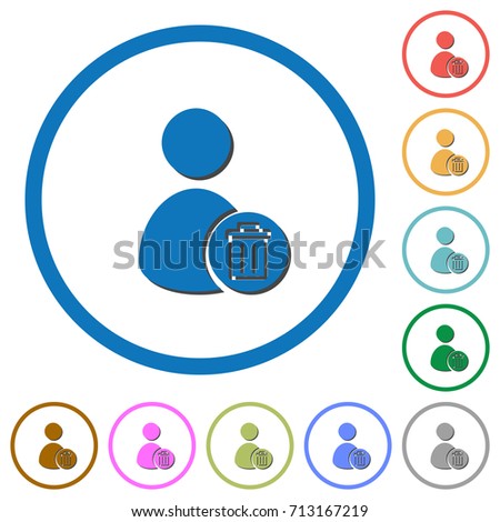 Delete user account flat color vector icons with shadows in round outlines on white background