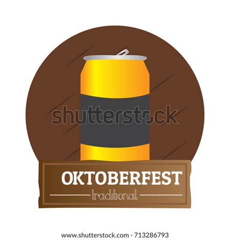 Isolated oktoberfest label with a beer can, Vector illustration