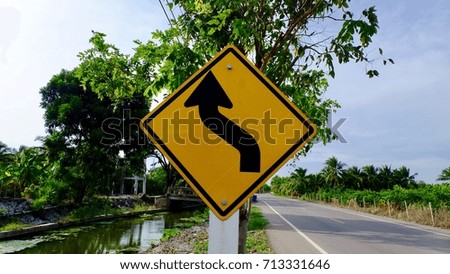 Traffic sign, Yellow board in side road. 