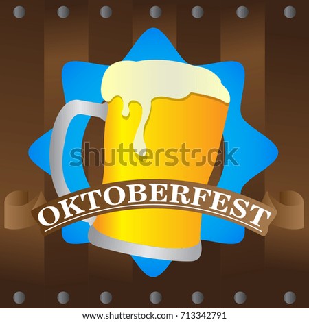 Isolated beer mug on a wooden background, Oktoberfest vector illustration