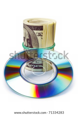 mini CD and dollar bill