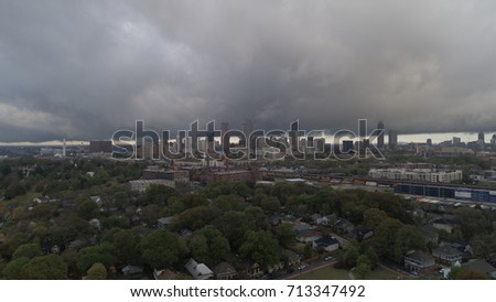 Dark Clouds Seen Over Atlanta Georgia,  Aerial View, Summer  2017