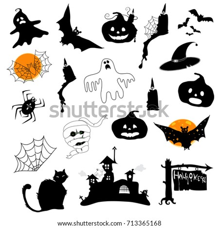 Vector halloween black icons set