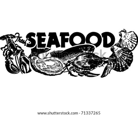 Fresh Seafood - Retro Ad Art Banner
