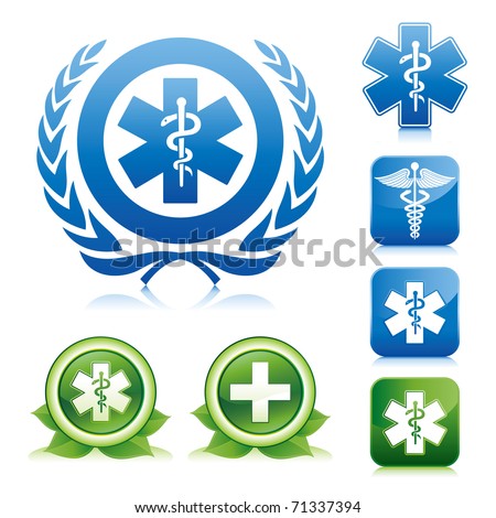 medical icons on various glossy button