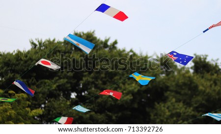 windblown flags of all nations