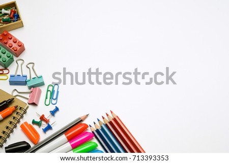school supplies and business office, placed on white background with copy space