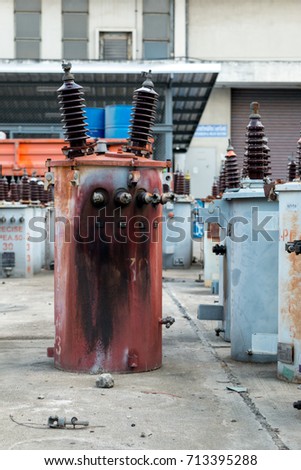 Electric Transformer on the concrete floor.