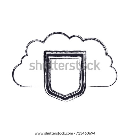 cloud storage data protection shield icon in blurred silhouette vector illustration