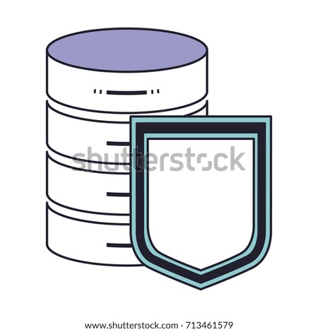 server hosting storage and protection shield icon in color section silhouette vector illustration