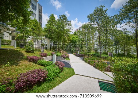 Modern residential buildings with outdoor facilities,green, Facade of new low-energy houses Royalty-Free Stock Photo #713509699