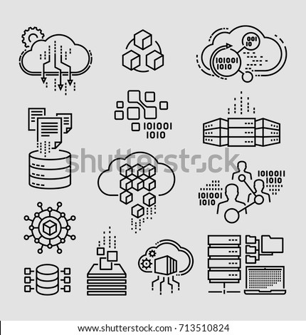 Big data vector line icons  Royalty-Free Stock Photo #713510824