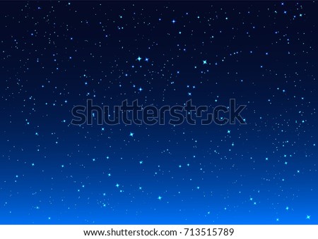 Bright stars in blue dark night sky. Background vector illustration